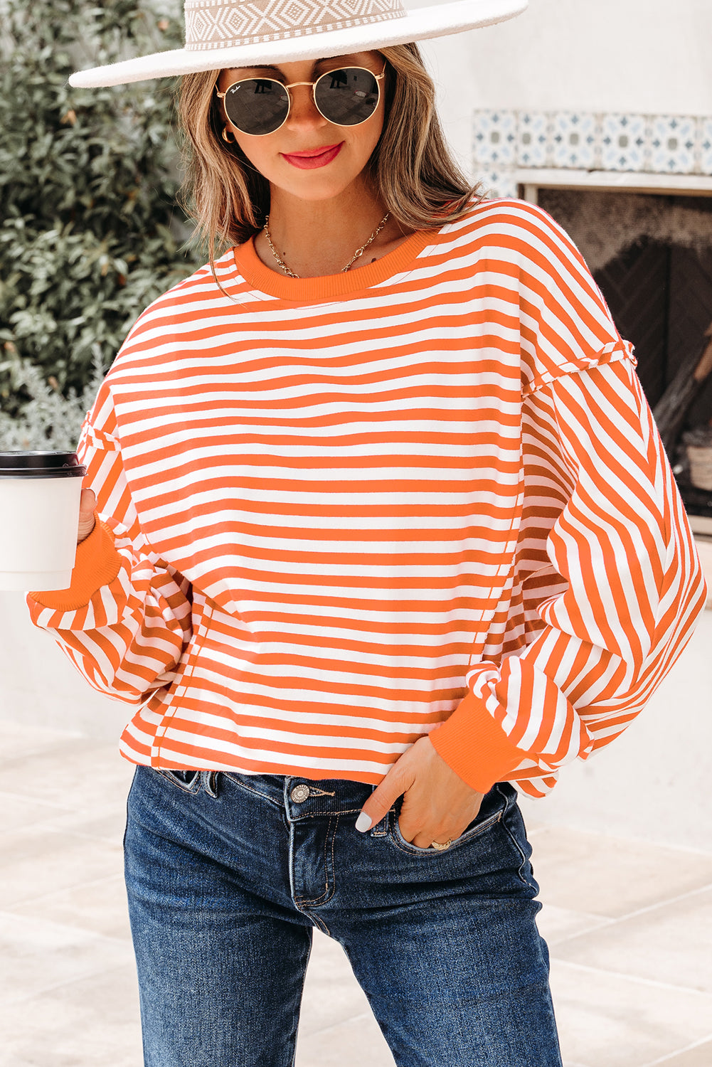 Stripe Reverse Seam Drop Shoulder Top
