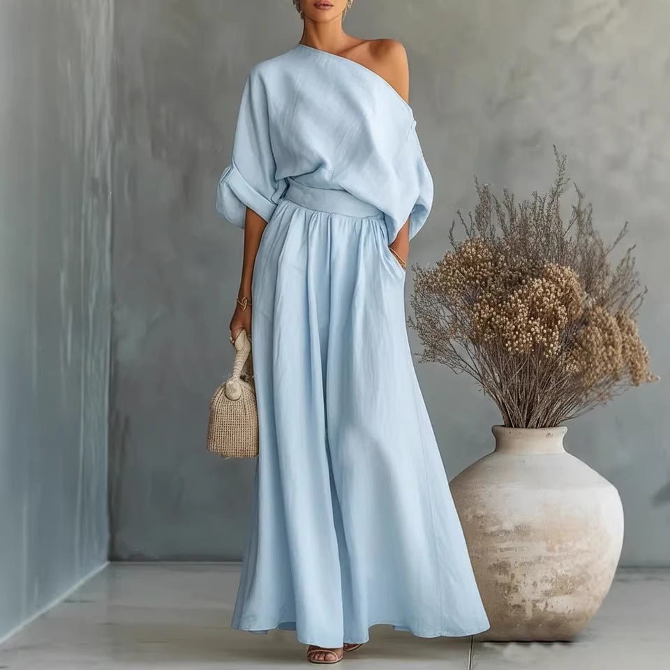 Off-Shoulder Crop Top and Wide-Leg Pants Two-Piece Set - Image 3