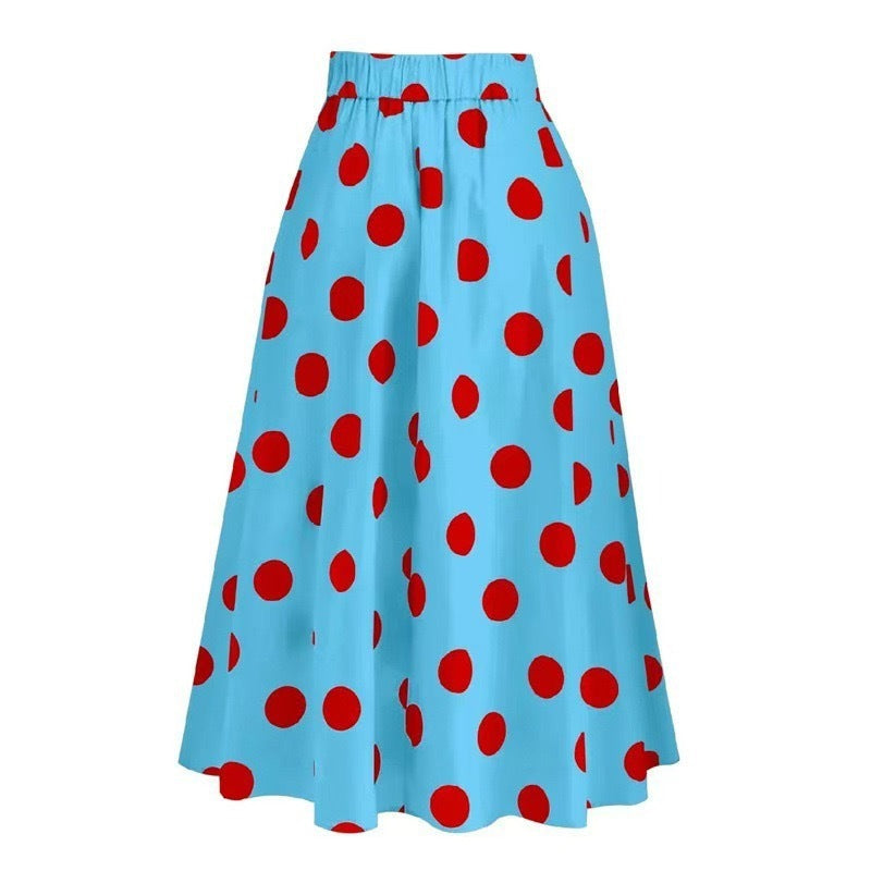 Women's Retro Polka Dot Sleeveless A-Line Midi Swimwear Skirt Suit