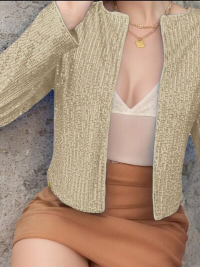 Women’s Sequin Open Front Cropped Jacket, Glamorous Party Blazer