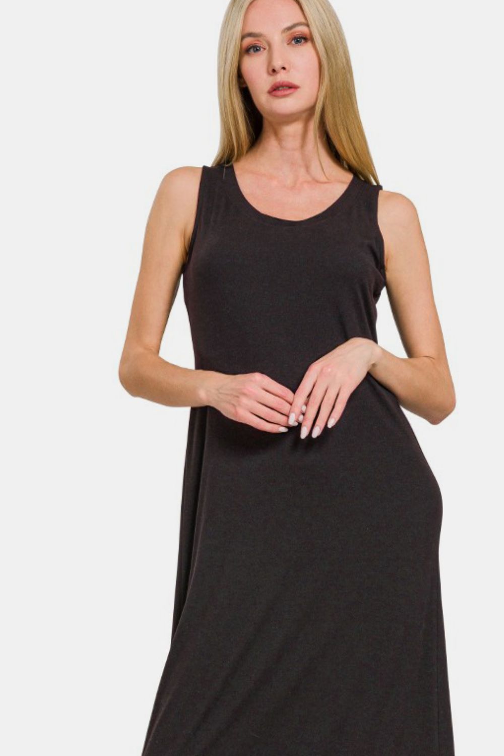 Black Scoop Neck Wide Strap Tank Dress