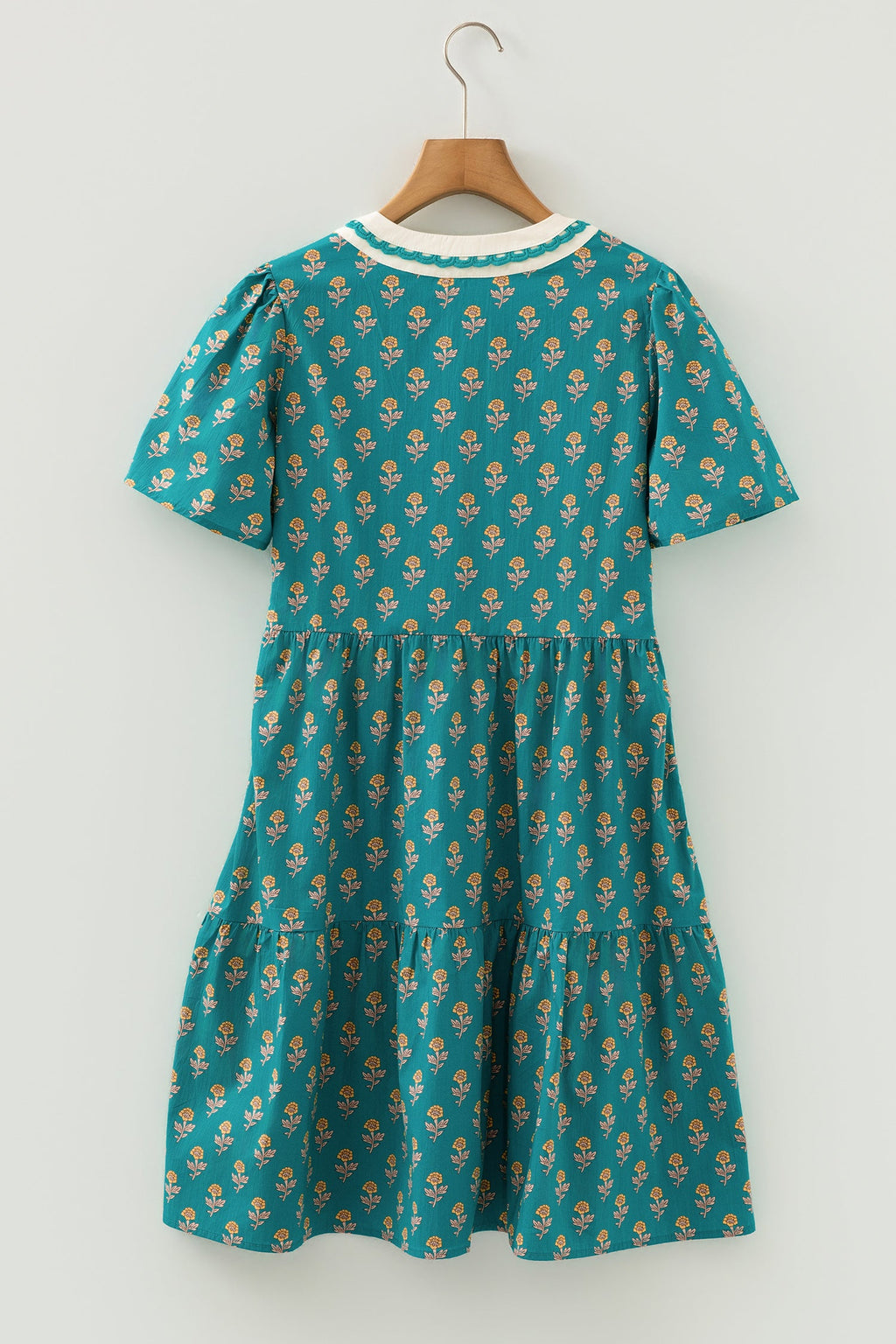 Clover Short Sleeve Floral V-Neck Dress with Contrast Trim