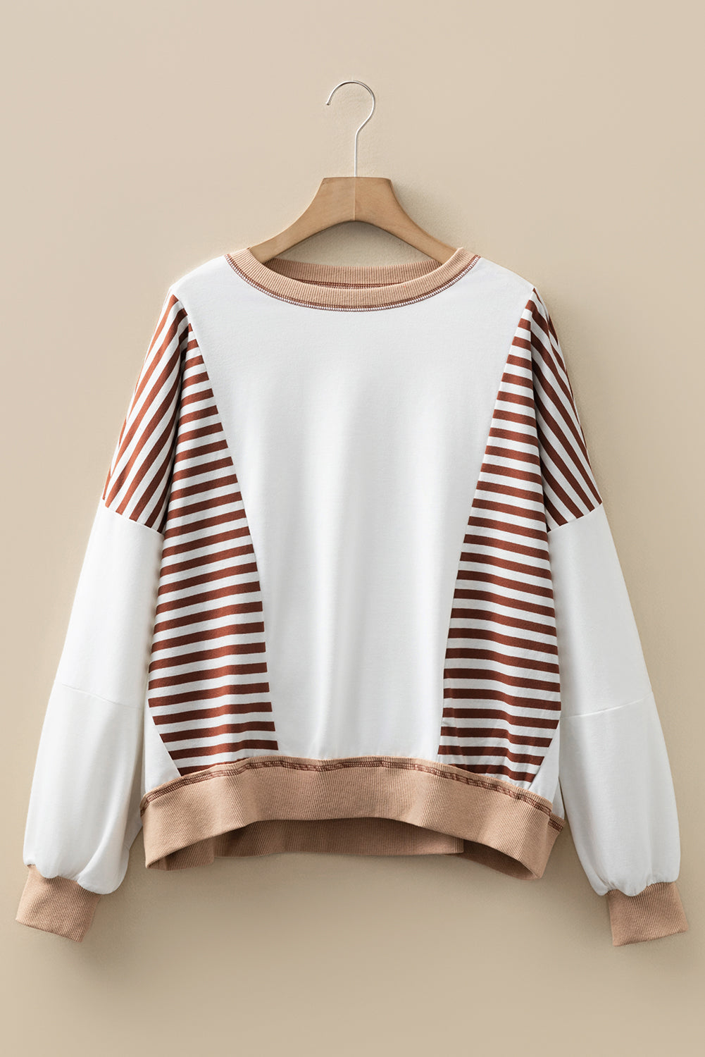 Zyla Contrast Stitching Oversized Striped Colorblock Sweatshirt - Image 5