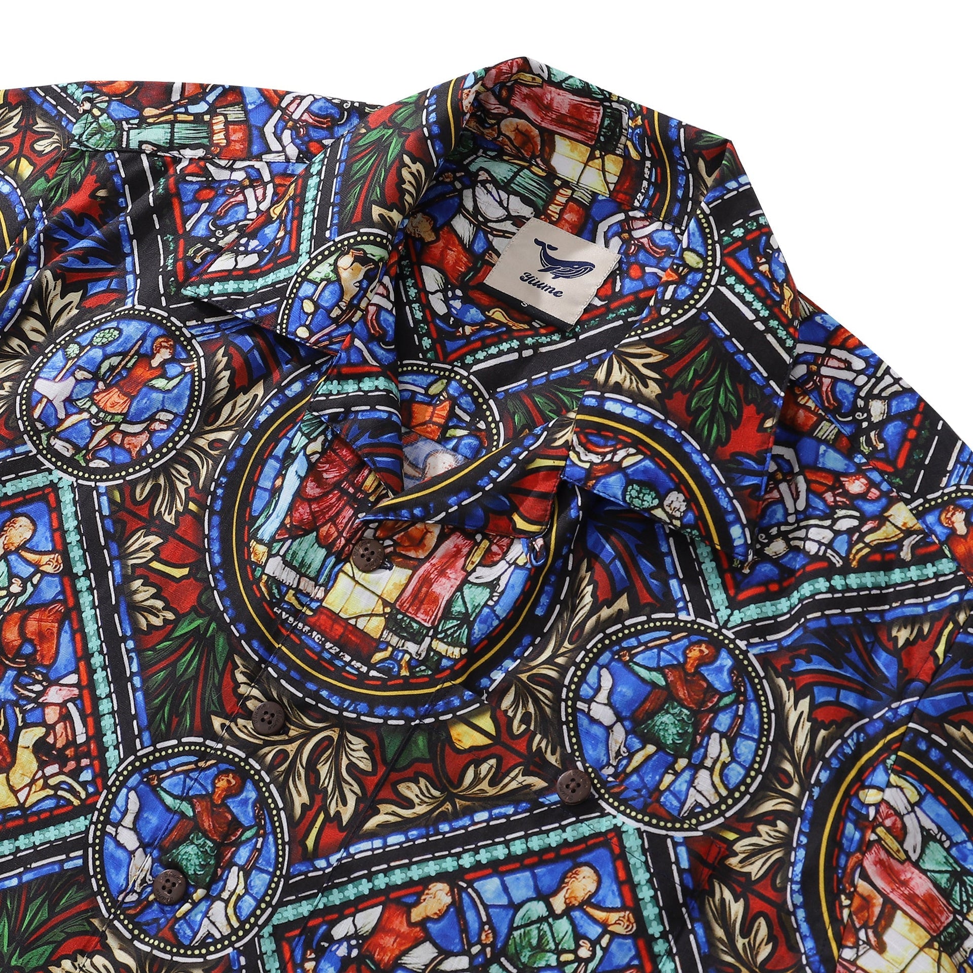 Stained Glass Window Print Short Sleeve 100% Cotton Camp Collar