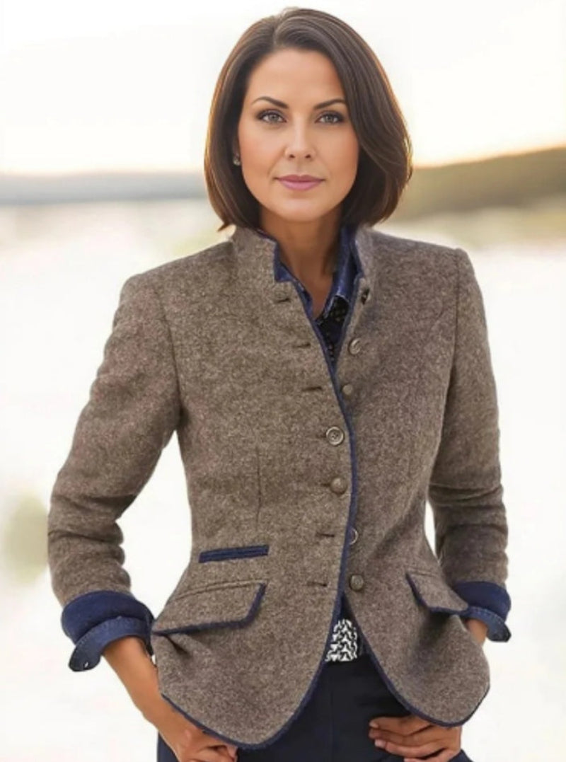 Women’s Color-Block Woolen Blazer Jacket with Multi-Button Front - Image 5