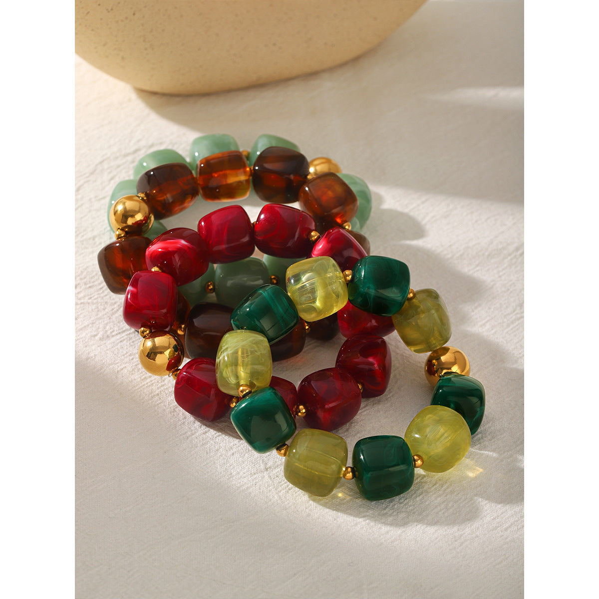Acrylic Geometric Stainless Steel Beaded Bracelet