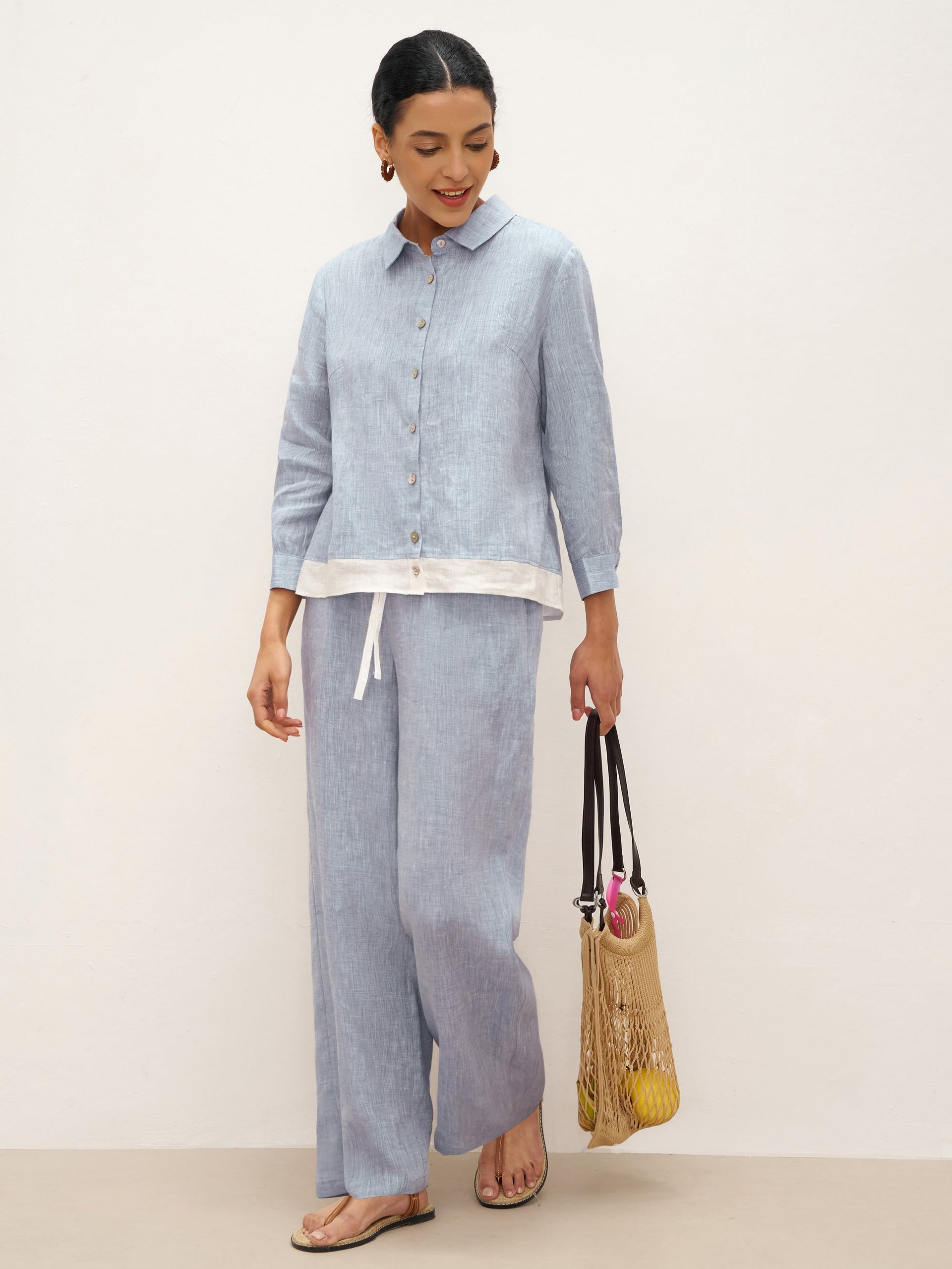 100% Linen Elastic Waist Straight-Leg Trousers JOURDAN
