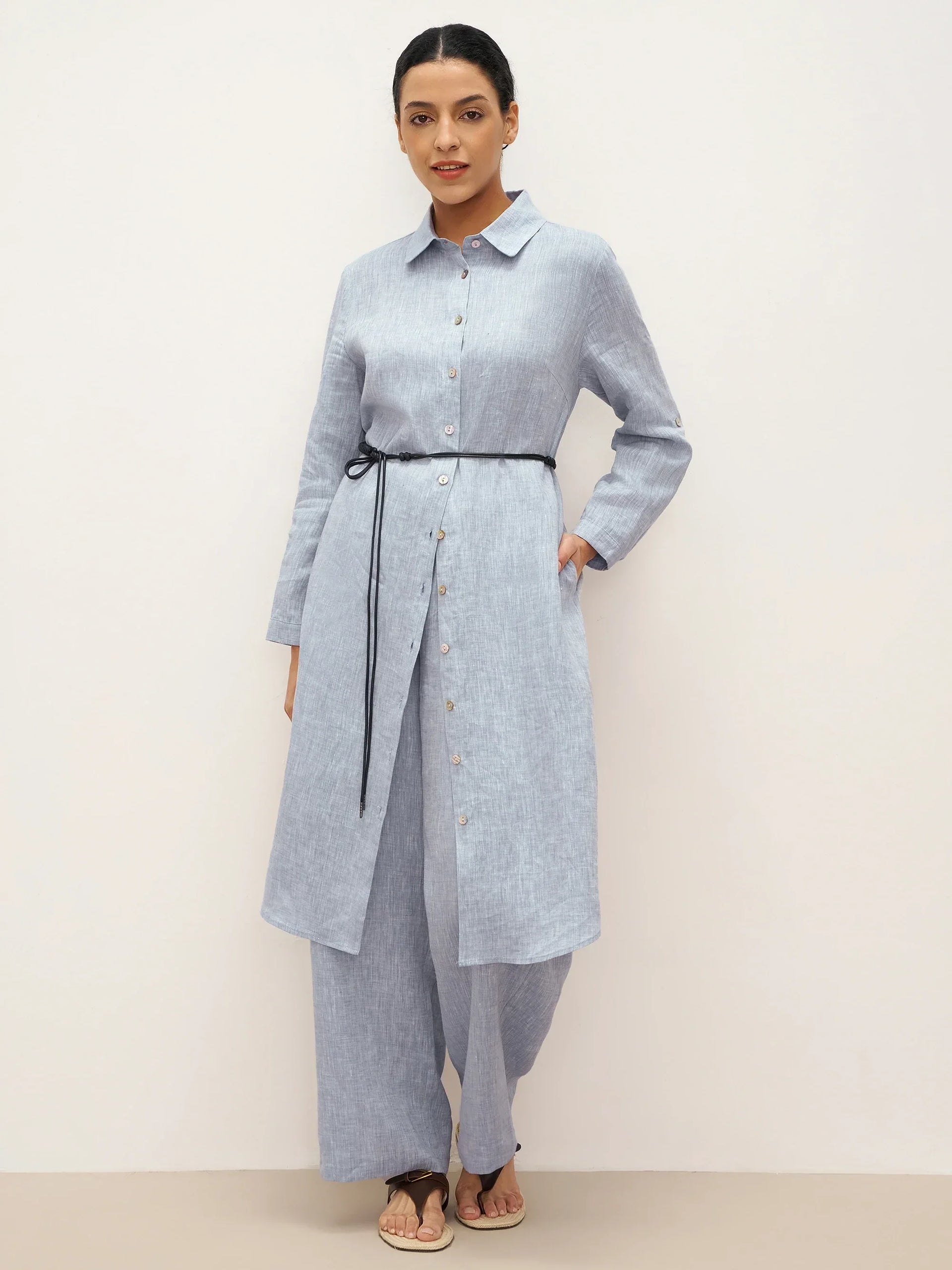 100% Linen Elastic Waist Straight-Leg Trousers JOURDAN