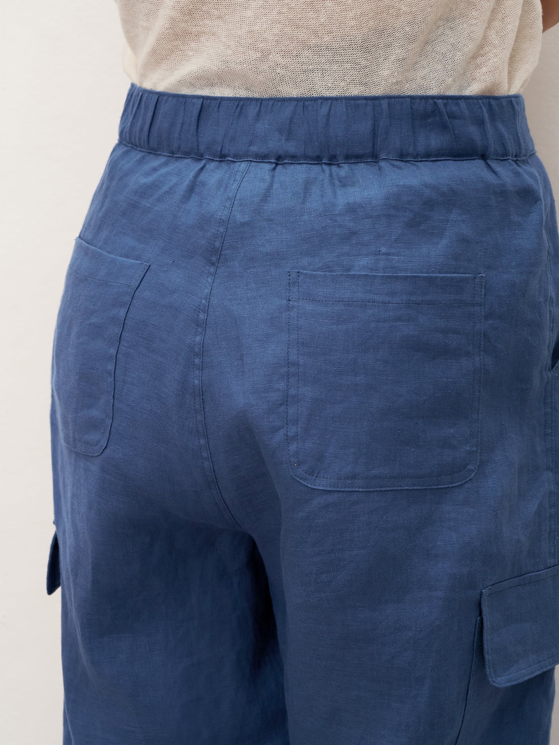 100% Linen Cargo Tapered Trousers with Patch Pockets JESSE