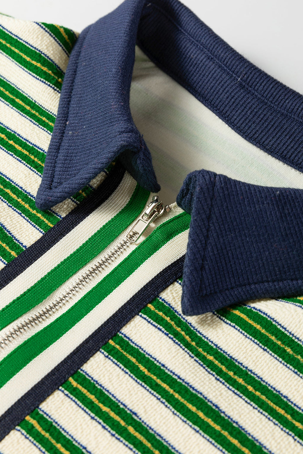 Stripe Contrast Zip Collared V-Neck Long Sleeve Top