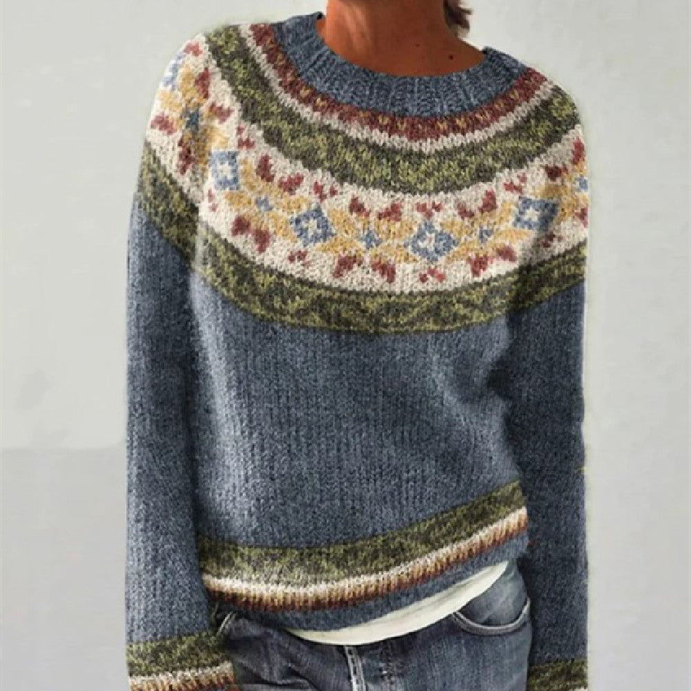 Women’s Blue Fair Isle Knit Pullover Sweater Cozy Everyday Top - Image 3