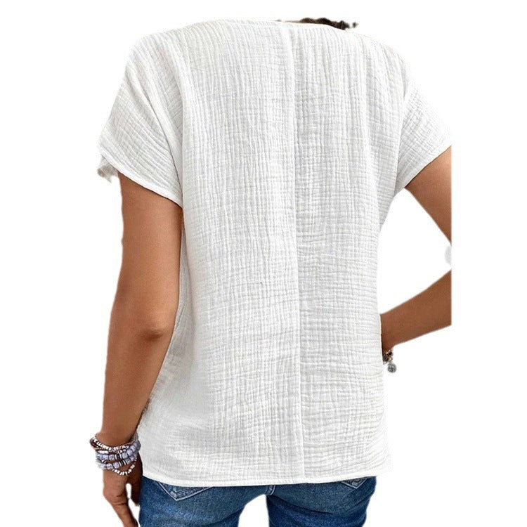 Women's Short-Sleeve Button-Front Collared Summer Cardigan Top