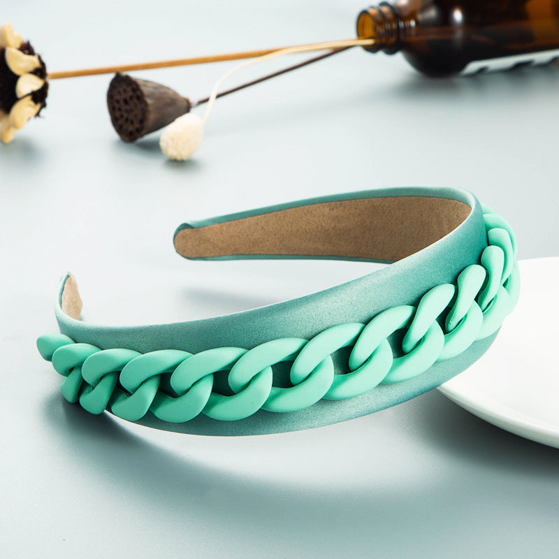 Vibrant Wide Braided Headband with Macaron Color Chain - Image 8