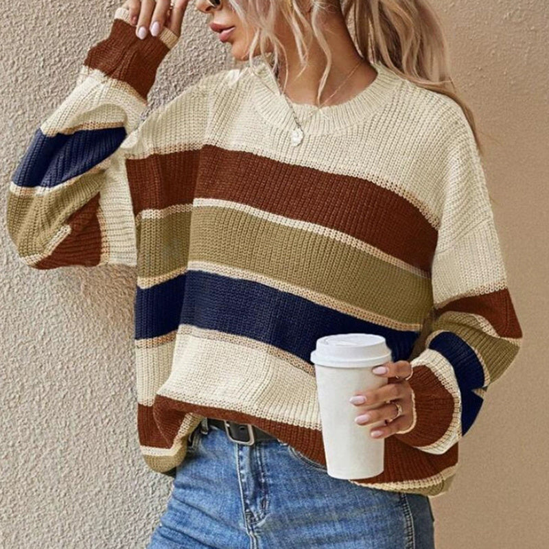 Women's Multi-Color Striped Crewneck Pullover Sweater - Image 6