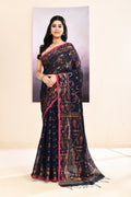 Navy blue Jamdani saree with intricate embellishments