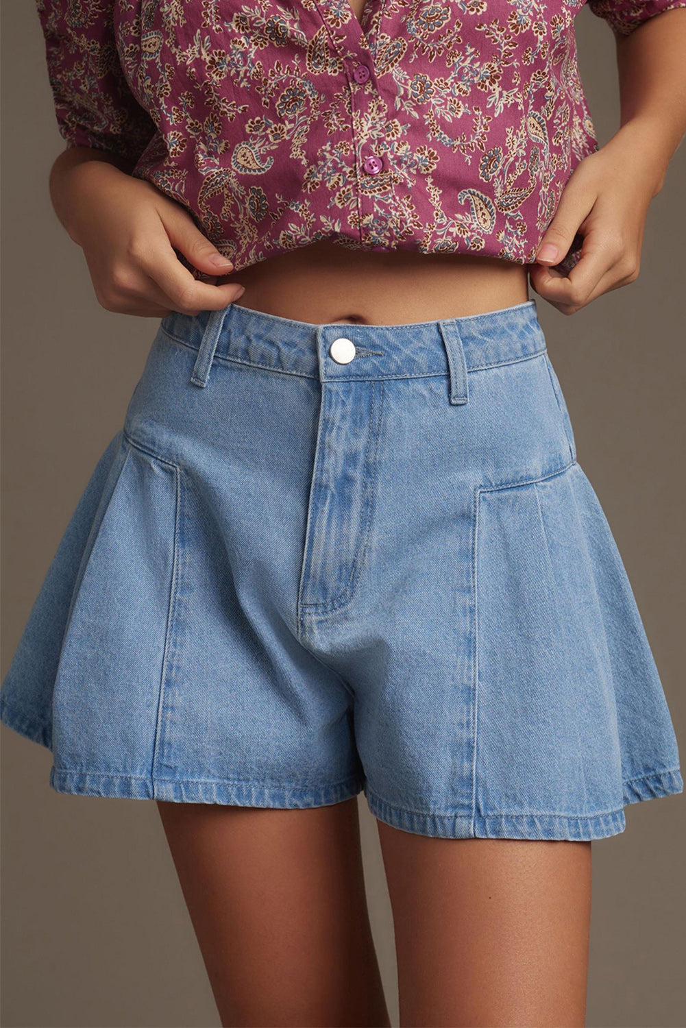 Dusk Blue Flared Denim Shorts