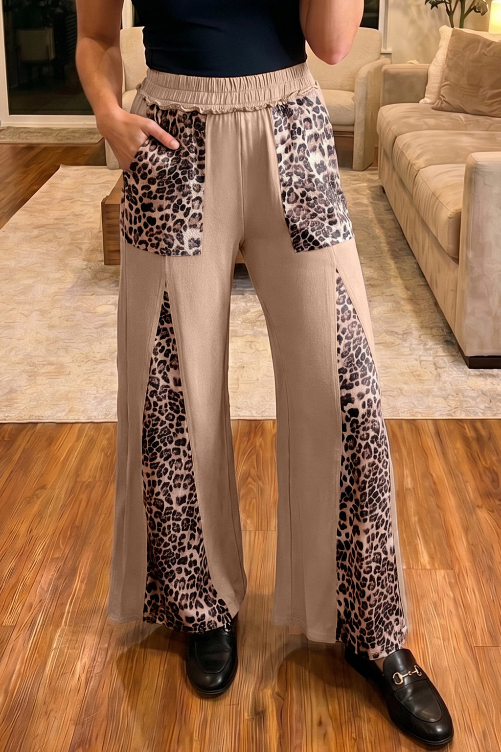 Leopard Patchwork Mineral Wash Wide Leg Pants