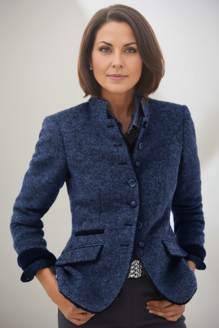 Women’s Color-Block Woolen Blazer Jacket with Multi-Button Front - Image 2