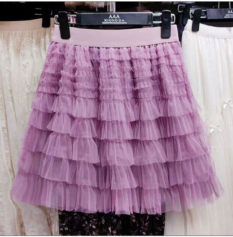 Women's Layered Mesh A-Line Mini Skirt - Fluffy Ruffle Tulle - Image 2