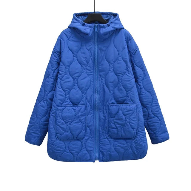 Women's Harajuku Style Quilted Hooded Jacket - Black, White, Blue - Image 9