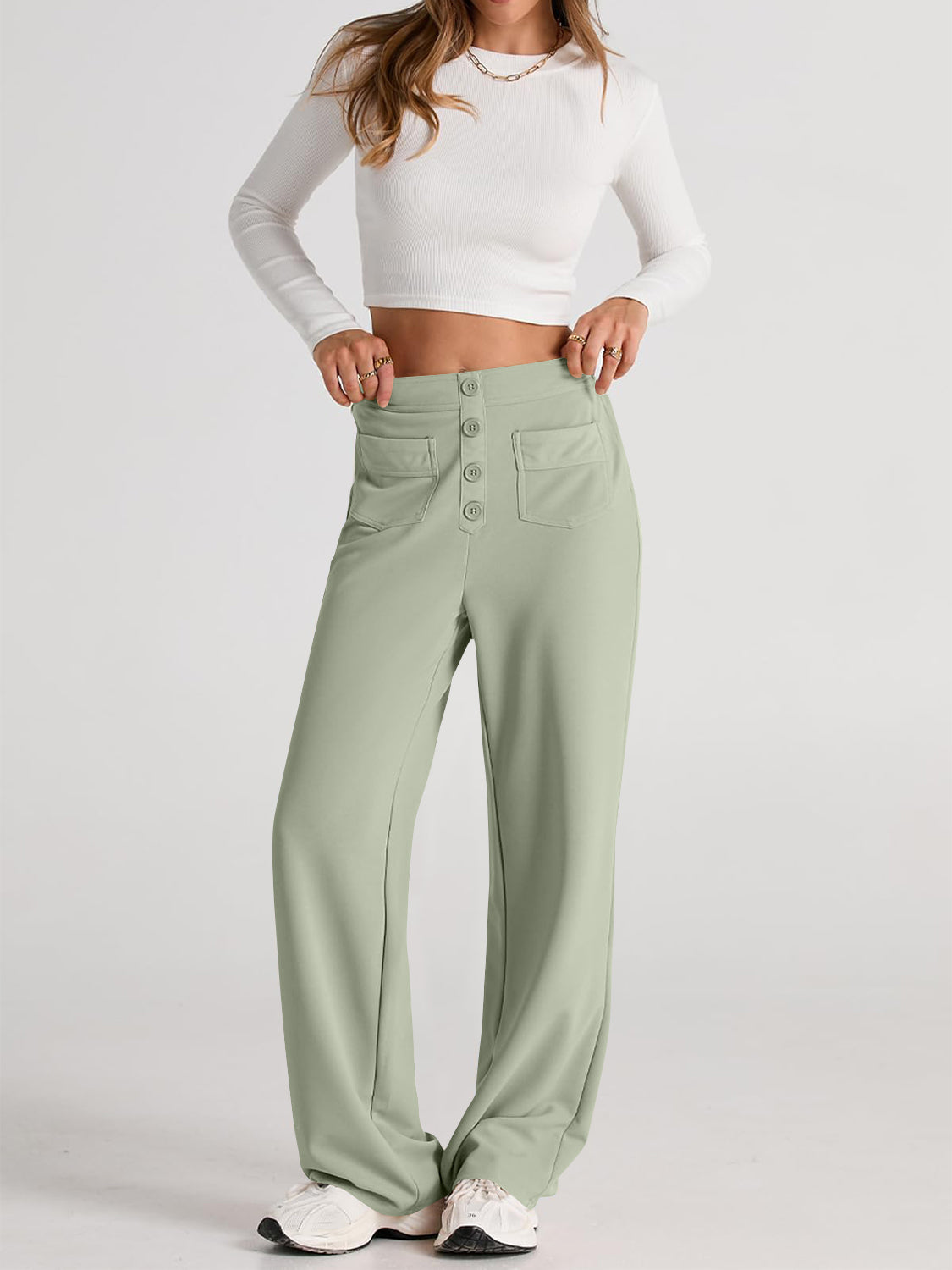High Waist Wide Leg Pants | Black Polyester Relaxed Fit