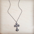 Victorian Filigree Cross Necklace with Gunmetal Finish and Stones