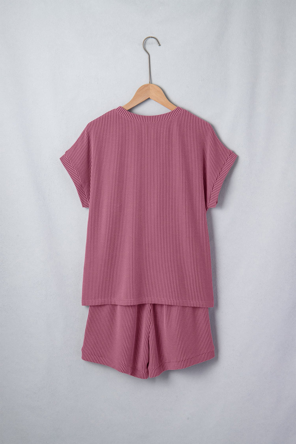 Solid Corded Knit Tee & Drawstring Short Loungewear Set