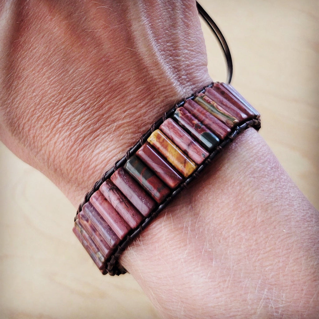 Woven Picasso Jasper Beaded Bracelet - Adjustable