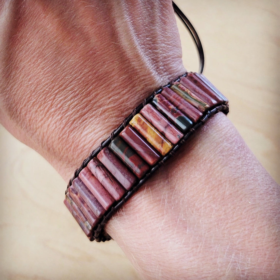 Woven Picasso Jasper Beaded Bracelet - Adjustable