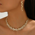 Full Diamond Jewelry Multi-Color Cross-Border European And American Necklace Earrings Set Bridal Ring New Two-Piece Set Fashionable Winter Accessories