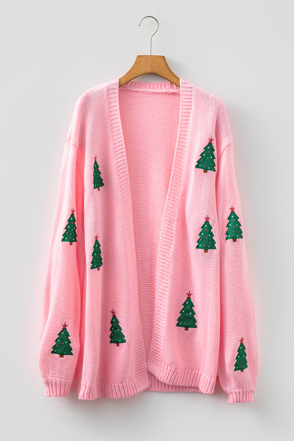 Selena Pink Christmas Tree Pattern Open Front Midi Cardigan - Image 6