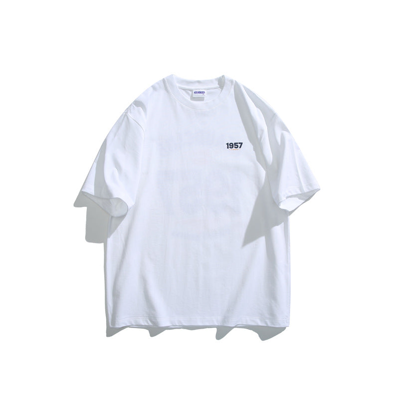 White Loose Casual T-Shirt with Graphic 1957 Print - Image 2