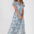 Floral Print V-Neck Midi Dress with Flutter Sleeves - Image 2