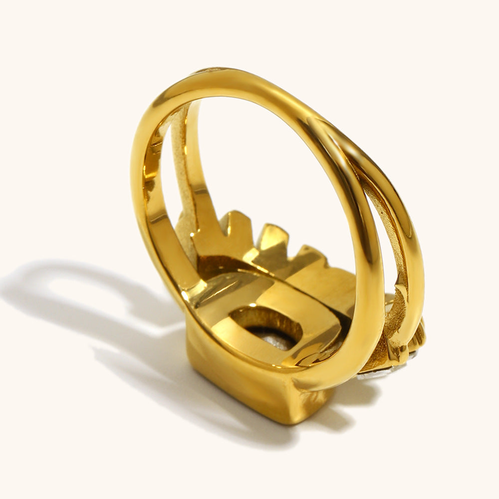 Sun Double-Layer Geometric Stainless Steel Ring for Women Gold