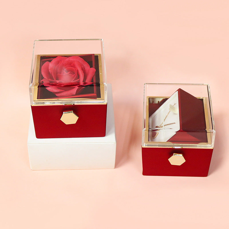 Rotating Soap Flower Rose Gift Box Jewelry Storage for Valentine's