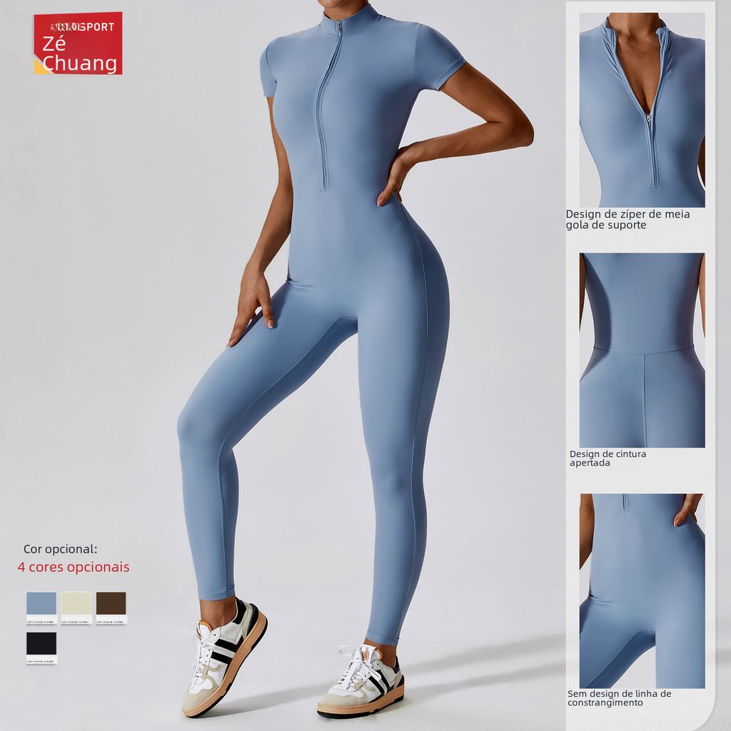 Zechuang Women's Short Sleeve Yoga Jumpsuit 8305