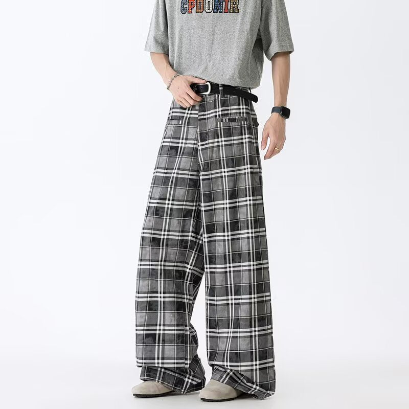 Wide Leg Plaid Casual Pants in Chestnut Brown and Gray - Image 2