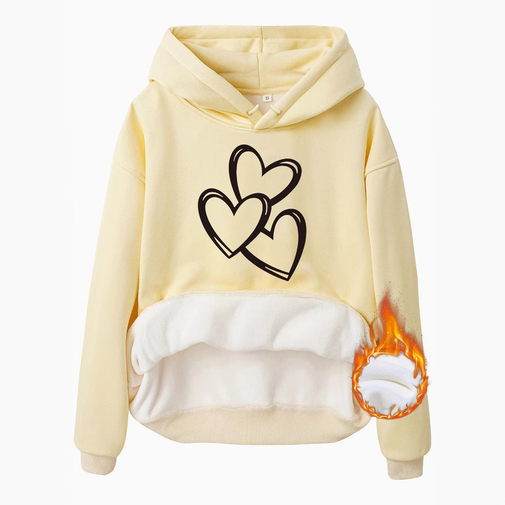 Women's Heart Graphic Fleece Hoodie Casual Street Style Pullover