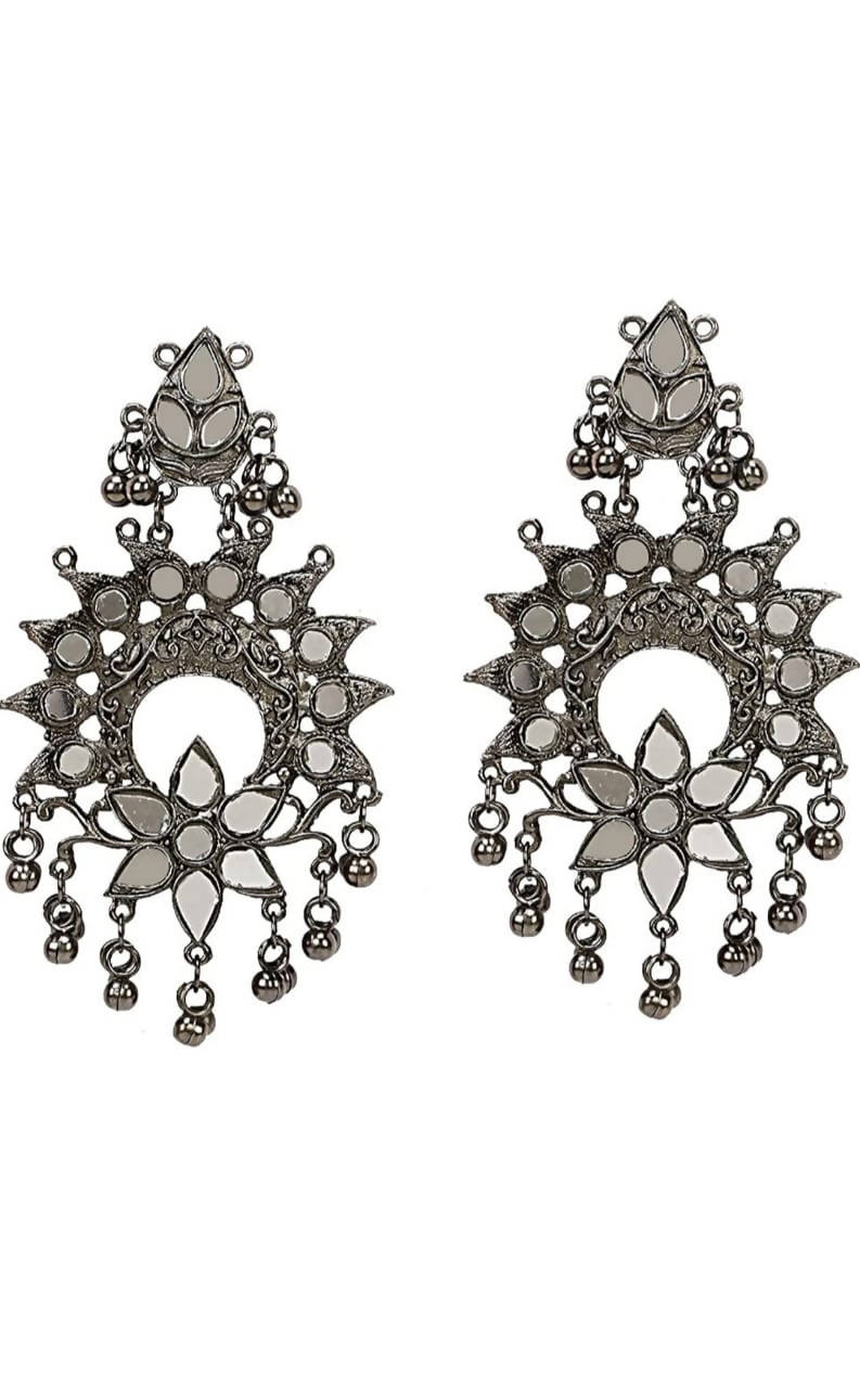 Traditional Mirror Design Oxidized Silver Necklace Set Mangalsutra