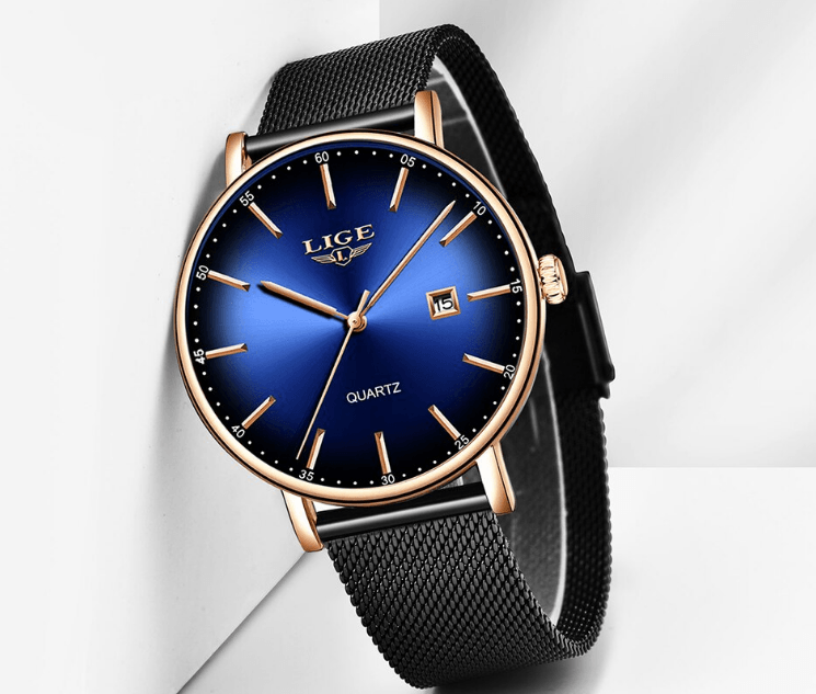 LIGE Men's Elegant Stainless Steel Dress Watch with Date Display