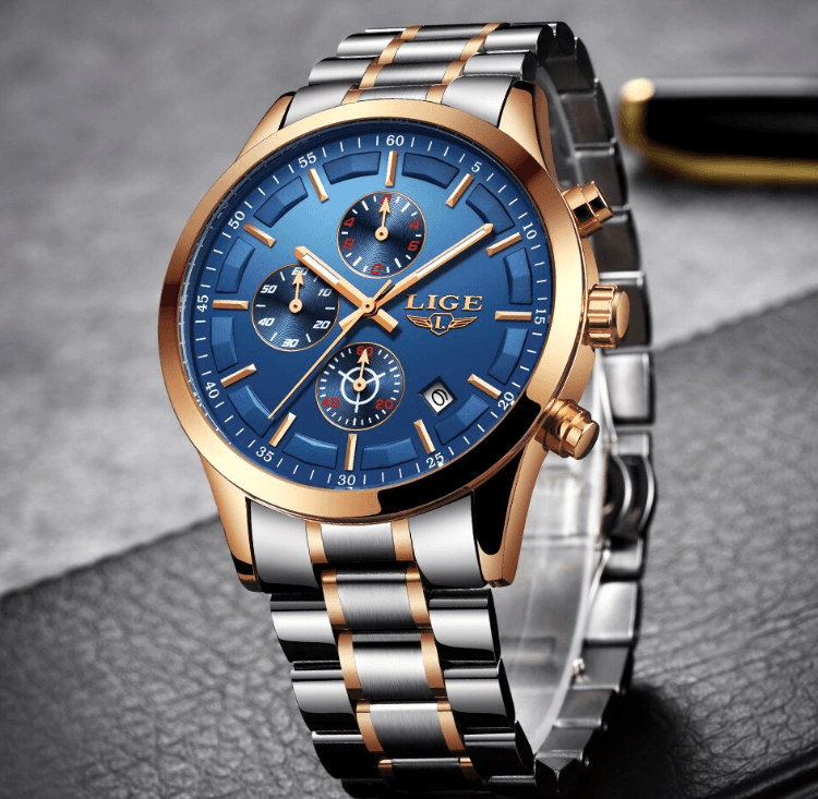 Men's Waterproof Chronograph Watch with Date Display & Luxury Dial