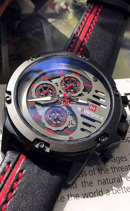 Men's Waterproof Sports Watch with Leather Band & Chronometers
