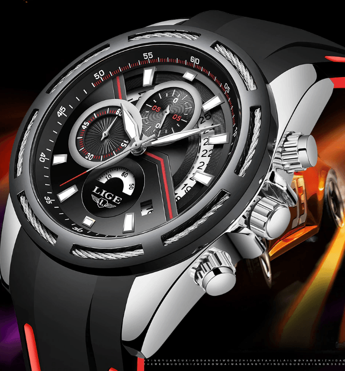 LIGE Men's Multifunction Sport Watch with Durable Rubber Strap