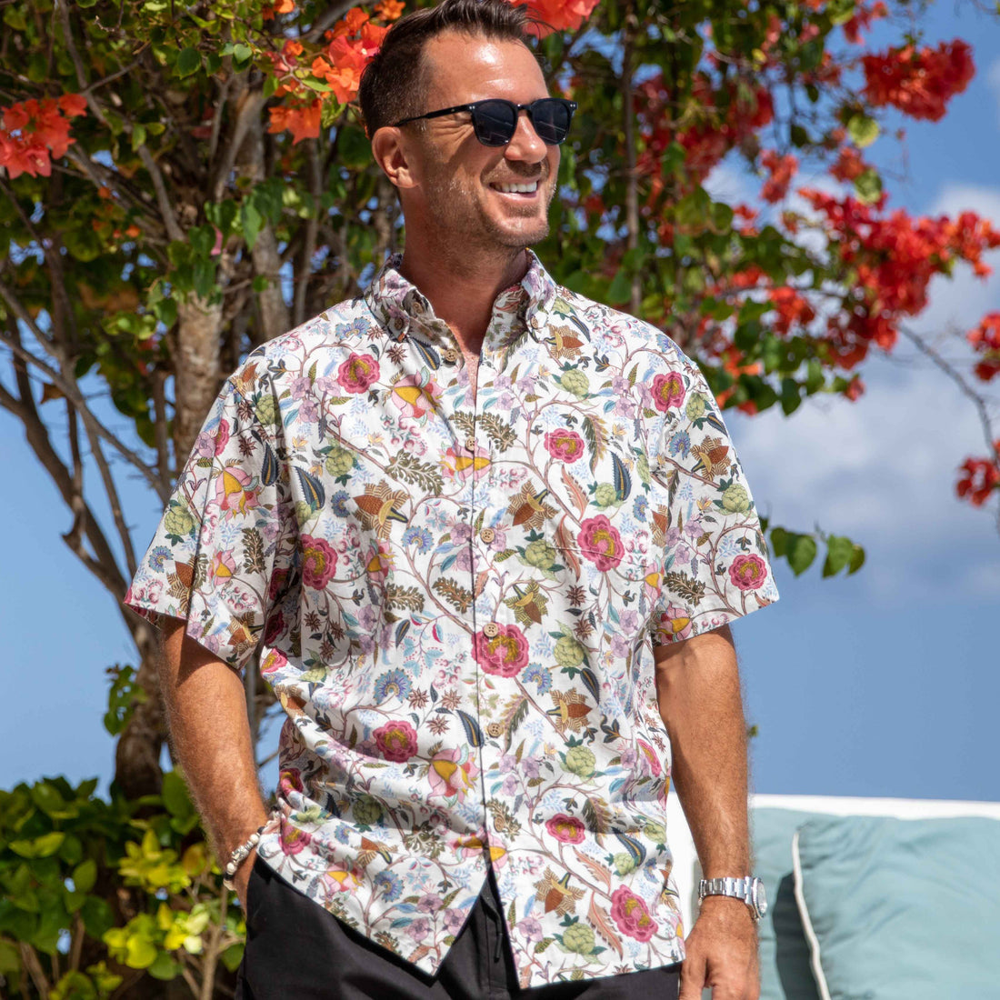 1930s Vintage Inspired Chintz Floral Print Cotton Aloha Shirt