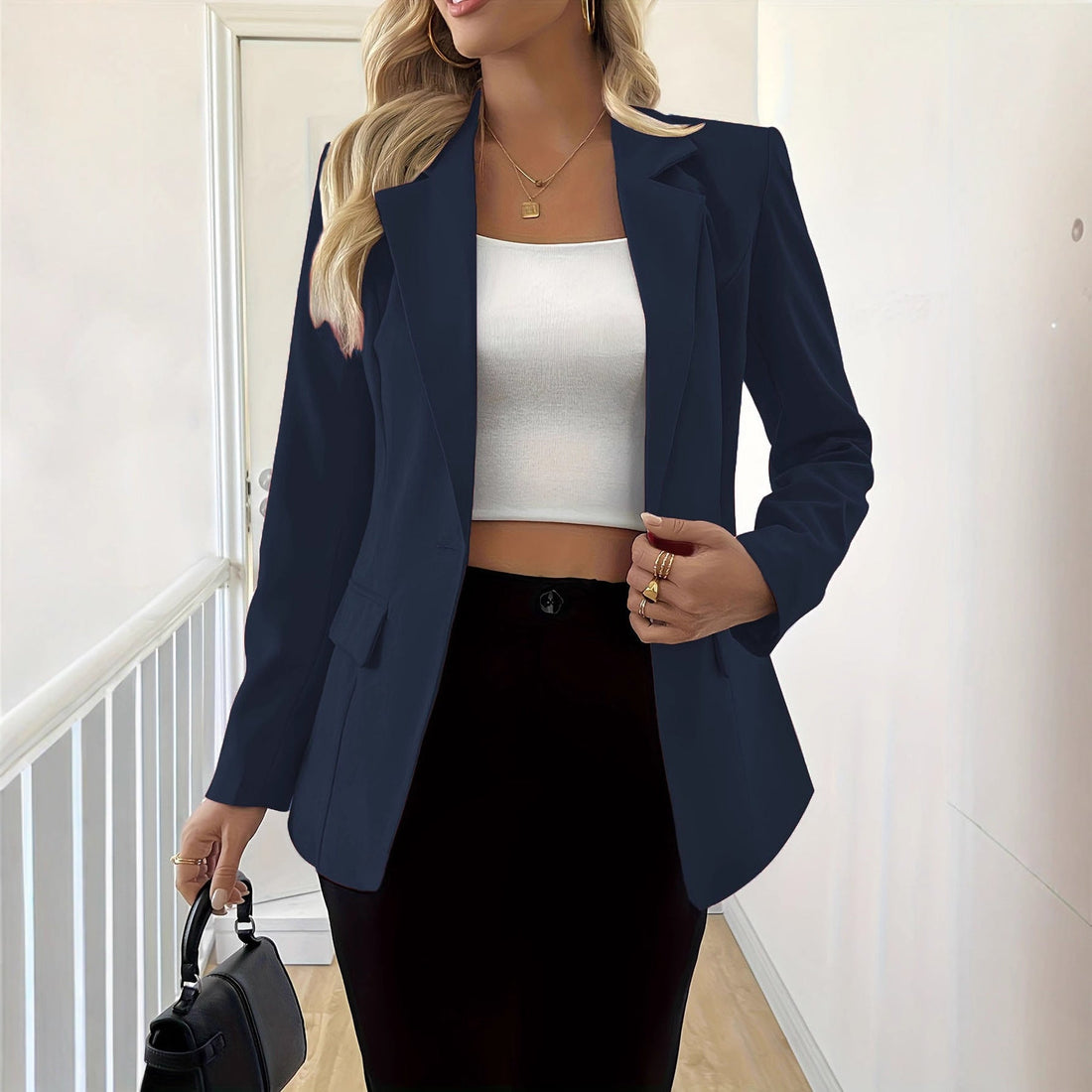 Single-Button Long-Sleeve Blazer Available in 4 Colors - Image 3