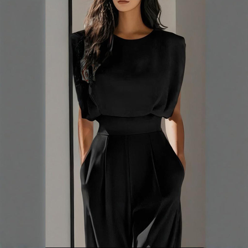 Women’s Wide-Leg Short-Sleeve Jumpsuit with Waist Tie Detail - Image 6