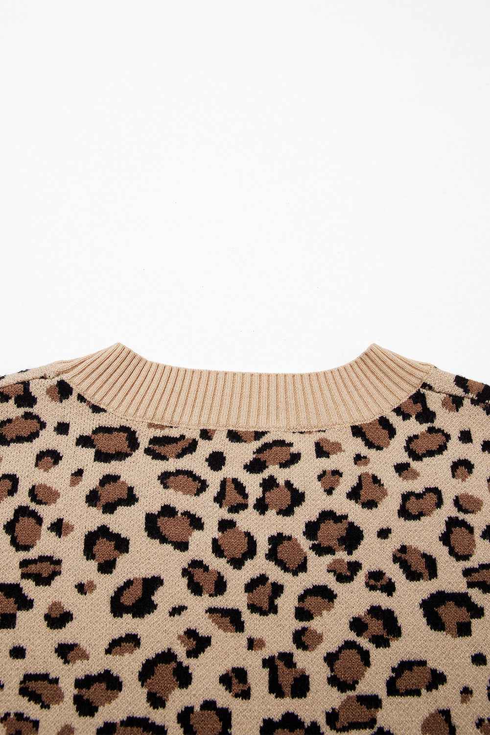 Khaki Leopard Print Dolman Sleeve Sweater