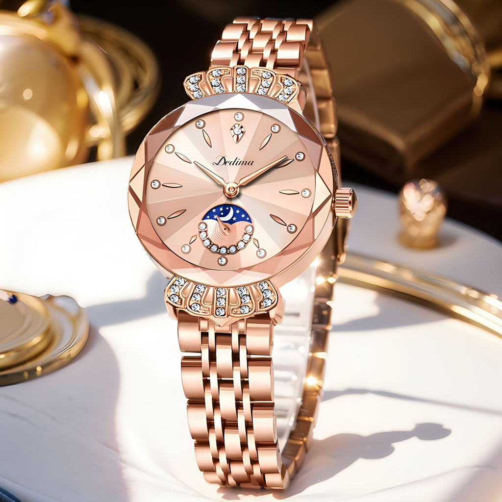 Womens Diamond-embellished Water-resistant Steel-band Casual Luxury Watch