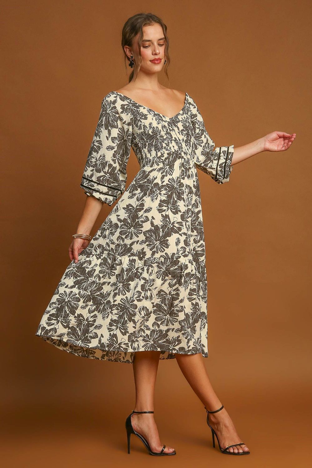 Floral Print V-Neck Ruffle Hem Mini Dress
