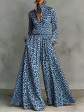 Leopard Print Wide-Leg Pants Set - Bohemian Casual Two-Piece